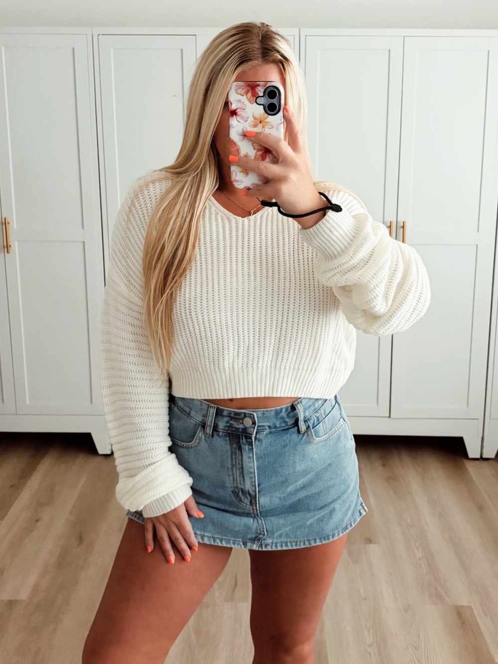 White Knit Cropped Sweater